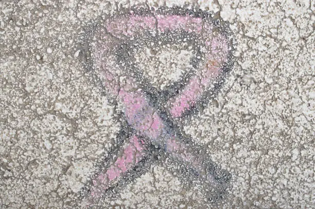 Pink Ribbon painted on blacktop street