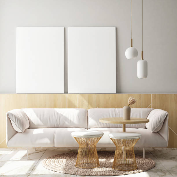 istock mock up poster frame in modern interior background, scandinavian style, 3D render 1178620007