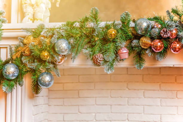 istock Classic New Year decorated Christmas fireplace 1178621107