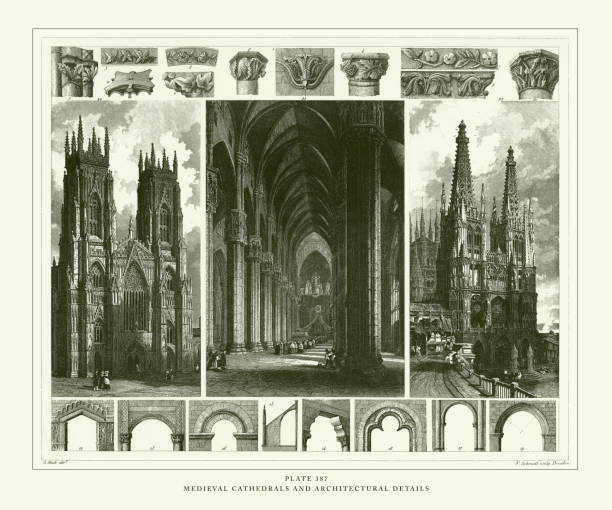 istock Engraved Antique, Medieval Cathedrals and Architectural Details Engraving Antique Illustration, Published 1851 1178627461