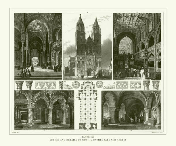 istock Engraved Antique, Scenes and Details of Gothic Cathedrals and Abbeys Engraving Antique Illustration, Published 1851 1178627609