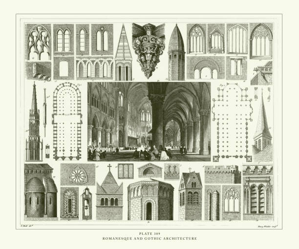 Romanesque And Gothic Architecture Engraving Antique Illustration