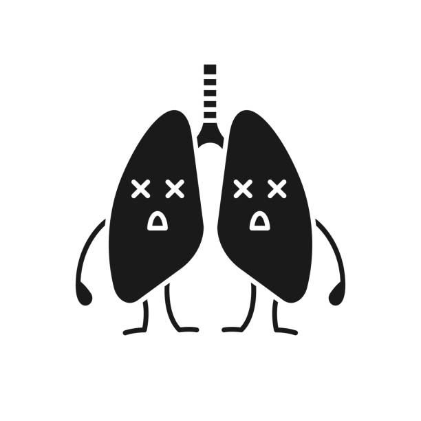 ilustrações, clipart, desenhos animados e ícones de ícone humano inoperante do glifo do emoji dos pulmões - inhaling human lung problems anatomy