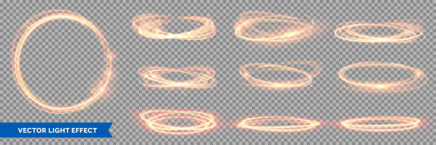 feuerlicht kreist spuren von funkelnden gold glitzer, vektor-glühen fackel wirbelt auf transparentem hintergrund. abstrakte vektor feuerkreise, funkelnde wirbel und energie licht spiralrahmen - glitter frame blank neon light stock-grafiken, -clipart, -cartoons und -symbole