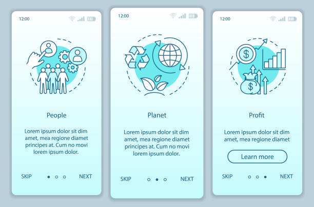 ilustrações de stock, clip art, desenhos animados e ícones de resource management onboarding mobile app page screen template - tbl