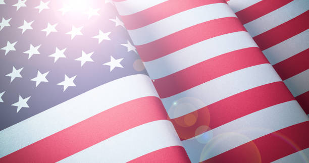 istock US Flag. Warm matte colors. Old Glory waving patriotic background with lens flare effect. 3d illustration 1178642012