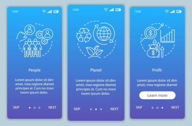 ilustrações de stock, clip art, desenhos animados e ícones de business conception onboarding mobile app page screen template - tbl