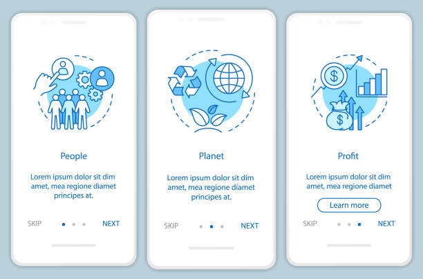 illustrations, cliparts, dessins animés et icônes de modèle vectoriel d'écran d'écran de page d'application mobile de développement durable - technology mobile phone people planet