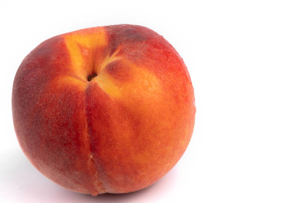istock Side view on one isolated wet peach laying on white background 1178647276