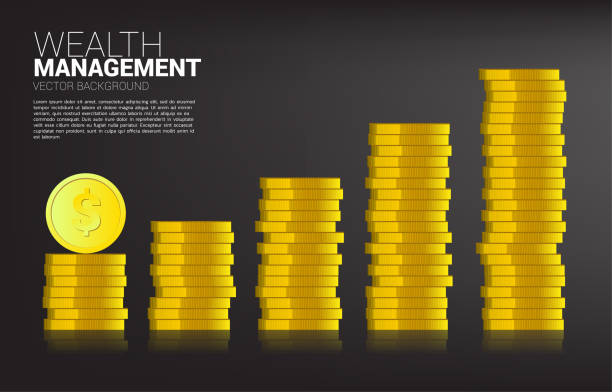 ilustrações, clipart, desenhos animados e ícones de moeda do dólar da moeda da pilha como o gráfico de negócio. - determination business silhouette aspirations