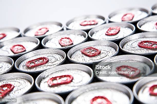Soda Cans Lined Up With Condensation On Top Stock Photo - Download Image Now - Can, Soda, Drink Can
