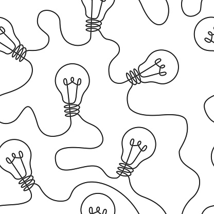 Continuous line drawing of lamps on white background. Seamless pattern. Vector illustration