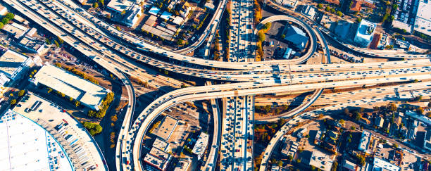 istock Aerial view of a freeway intersection in Los Angeles 1178675951