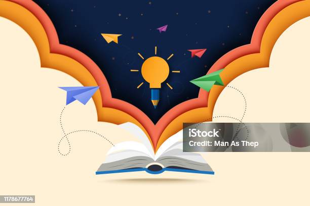 Paper Cut Art Of Open Book With Learningeducation And Explore Concept Stock Illustration - Download Image Now