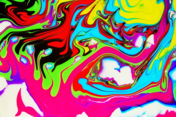 Abstract painting technique Ebru .Turkish style Ebru on the water with acrylic paints press waves.Modern art marble liquid texture