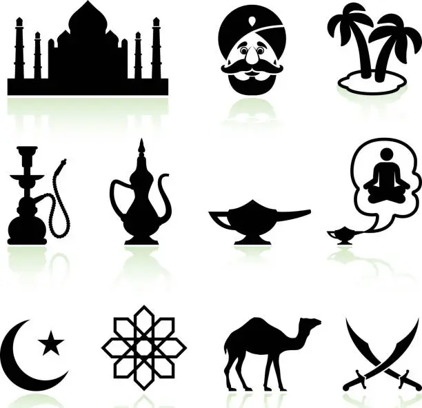 Vector illustration of Arabia black and white royalty free vector icon set