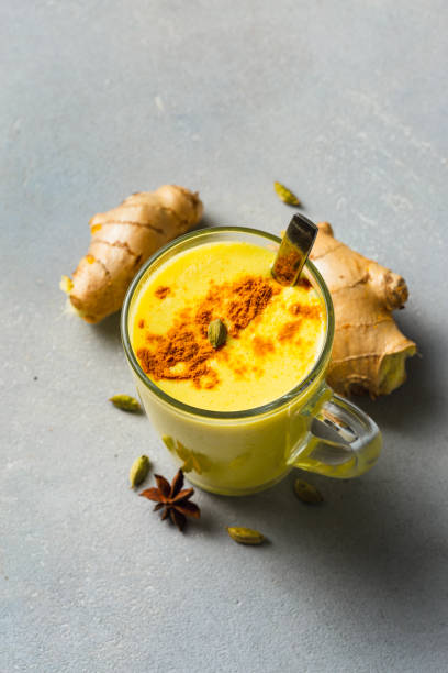 istock Turmeric golden latte on light background 1178694935
