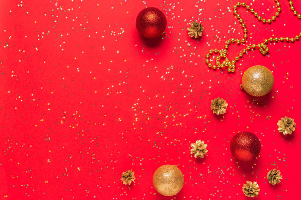 istock Christmas composition on a red background. Flat lay, top view, copy space 1178701102