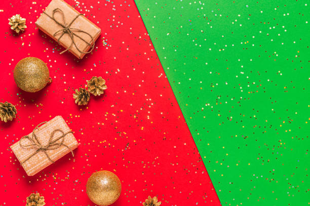 istock Christmas composition on a red, green background 1178701137