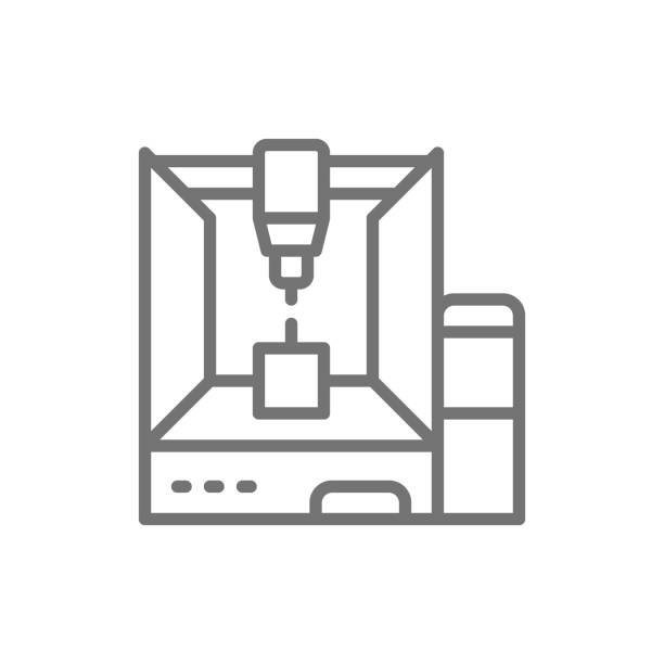 profesjonalna drukarka 3d, 3-wymiarowa ikona linii modelu. - three dimensional three dimensional shape printing out technology stock illustrations