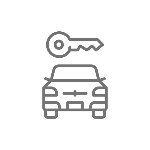 stockillustraties, clipart, cartoons en iconen met vector autosleutel, auto geblokkeerd lijn icoon. - kamerdienaar
