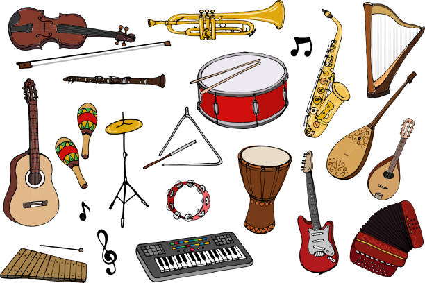 vektor-set von musikinstrumenten. - mandoline stock-grafiken, -clipart, -cartoons und -symbole
