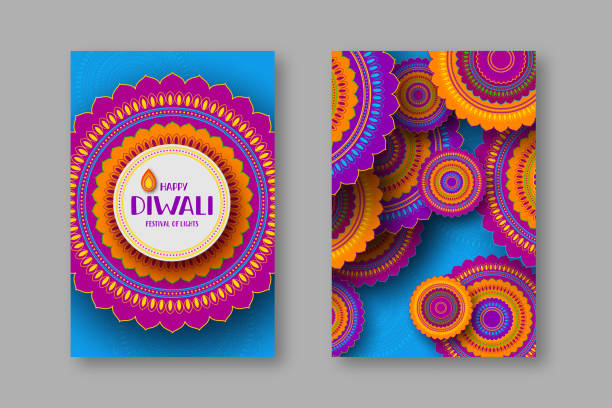 diwali powitanie plakaty z indian rangoli. - rangoli stock illustrations