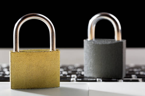 istock Padlocks on laptop. Internet data privacy information security concept. Antivirus and malware multilayer defense. 1178710948