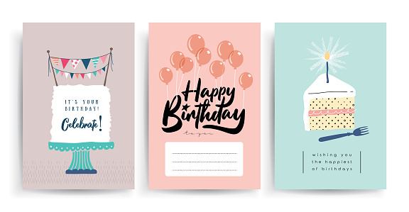 Set of birthday greeting cards design