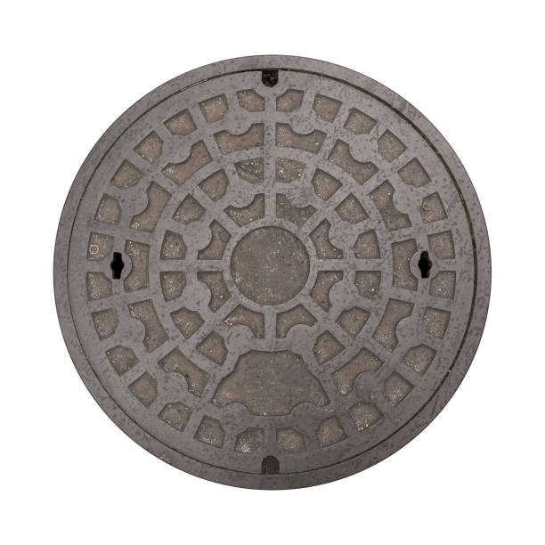 Rounded manhole cap Rusty manhole cap, grunge manhole cover, round, isolated on white background. Phat stock pictures, royalty-free photos & images