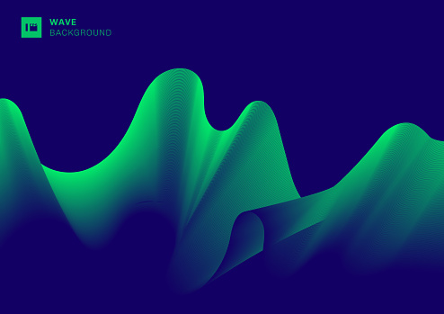 Abstract aurora green light wave on blue background. Vector illustration