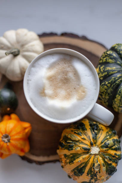 istock Pumpkin Latte on  marble background with copy space, rustic style 1178717314