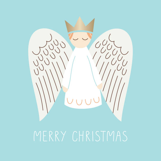 stockillustraties, clipart, cartoons en iconen met grillige kerst scandinavische stijl angel op aqua achtergrond vector merry christmas card - kerstengel
