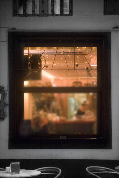 istock Coffee window seen from the street, sidewalk terrace 1178720171