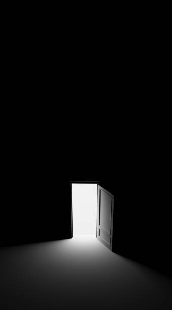 istock Bright white light illuminating a black room through a door.3d render 1178720748