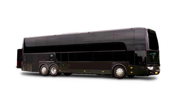 autobús black travel aislado en blanco. ruta de recorte - autocar fotos fotografías e imágenes de stock