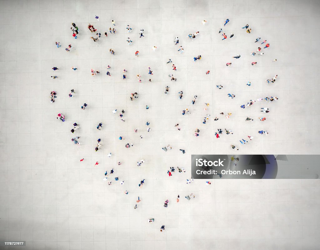 High Angle View Of People forming a heart People Stock Photo