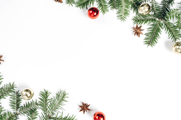 istock Christmas handmade gift boxes decorated with craft paper and branch on white background. Christmas, winter, new year concept. Flat lay, top view, copy space 1178724132