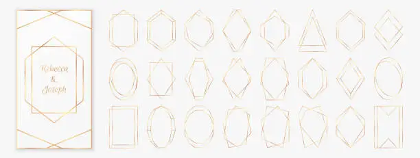 Vector illustration of Gold polygonal frames collection isolated on light grey background.