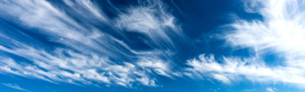 istock Panorama Clouds are streaks and blue sky.Flushed, fluffy white clouds scatter in full light clear sky. 1178724371