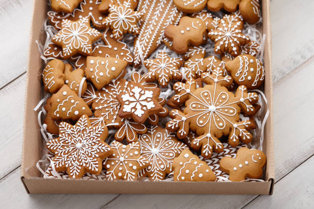 istock Christmas gingerbread cookies in cardboard box 1178725497