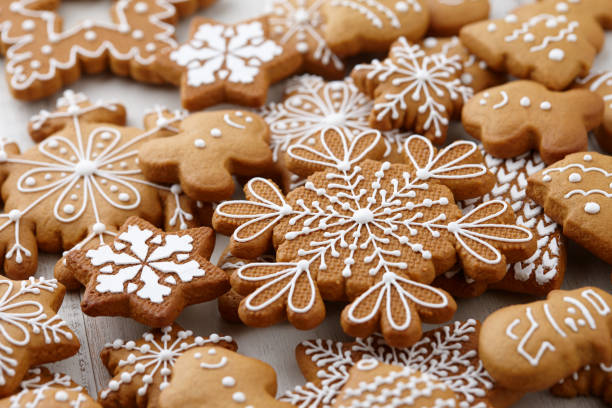 istock Christmas gingerbread cookies set on white planks 1178725519