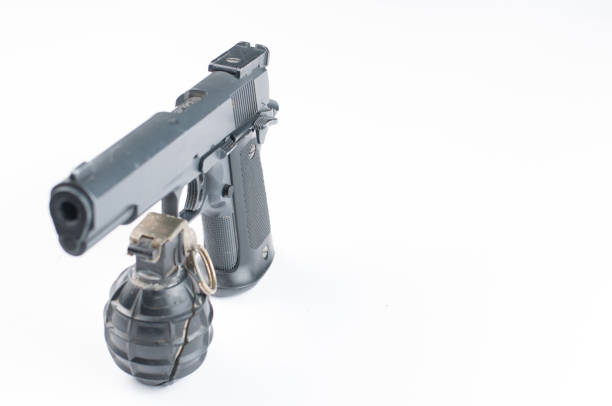 istock Gun and bomb isolated on white background.Pistol isolated. 1178726343