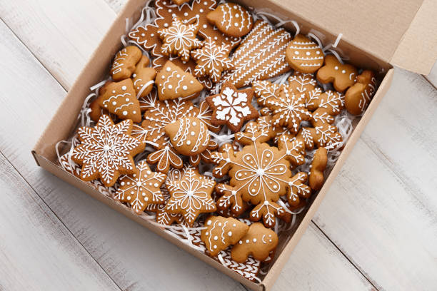 istock Christmas gingerbread cookies in cardboard box 1178726539