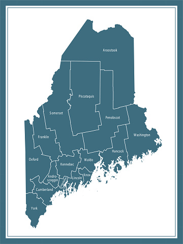 Mappa Delle Contee Del Maine Stampabile Immagini vettoriali stock e