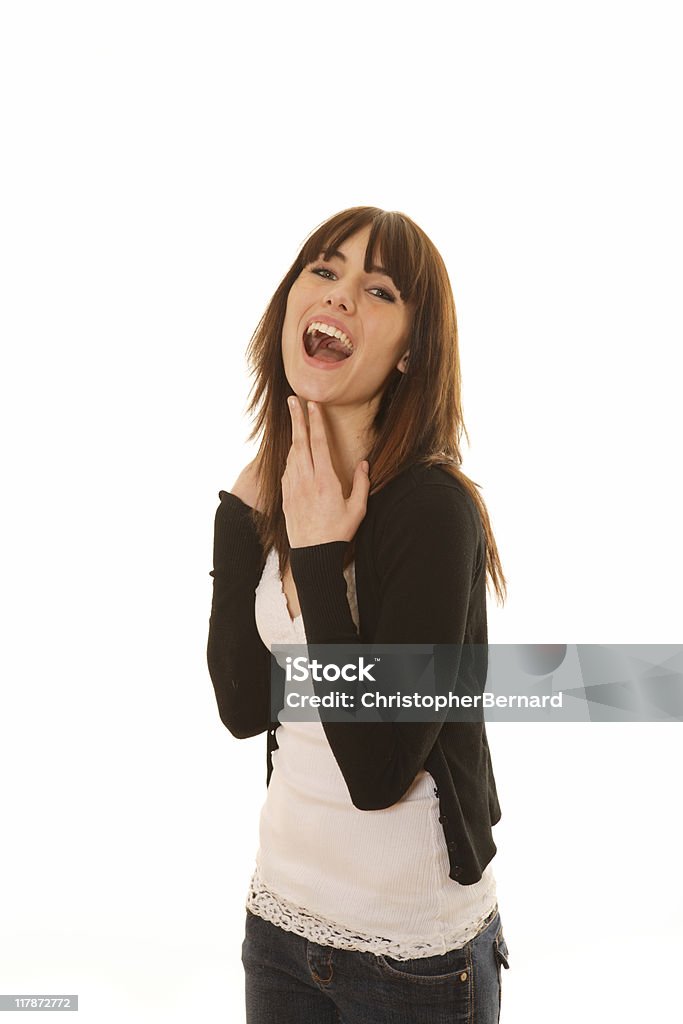 Feminino sorrindo em fundo branco - Foto de stock de 16-17 Anos royalty-free
