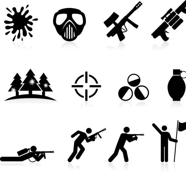 paintball black and white royalty free vector icon set paintball black and white set  paintballing stock illustrations