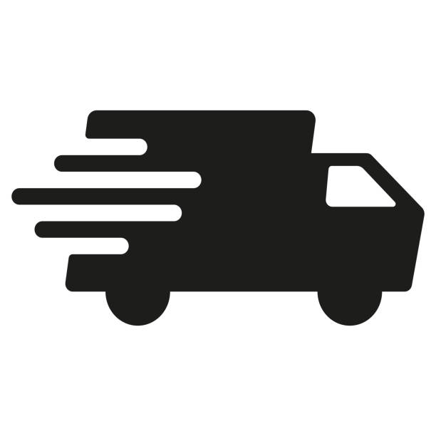 illustrazioni stock, clip art, cartoni animati e icone di tendenza di icona del furgone di consegna nero - delivery van