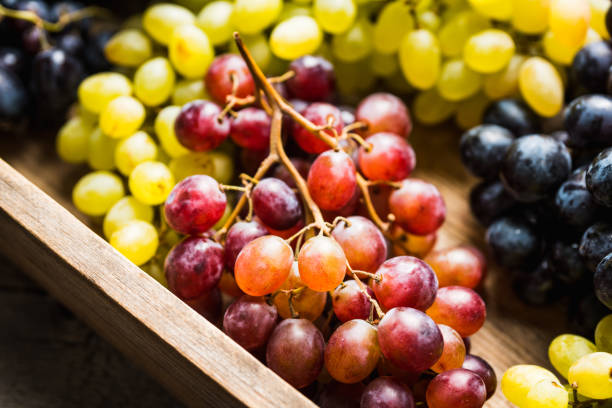 istock Ripe different sorts of grape on the rustic background 1178734645