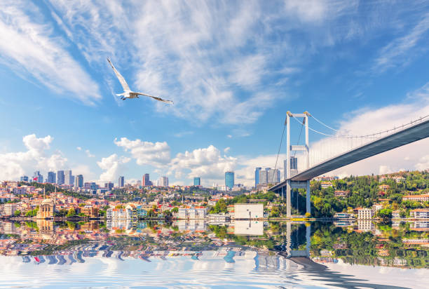 보스포러스 다리와 오르타코이 모스크, 아름다운 바다 전망, 이스탄불, 터키 - ortakoy mosque bridge bosphorus istanbul 뉴스 사진 이미지